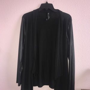 Black cardigan/leather sleeves